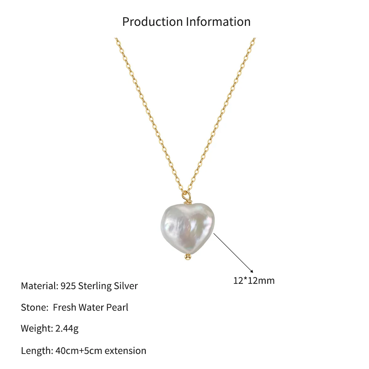 Wholesale 925 Sterling Silver Natural Heart Baroque Pearl Pendant Necklace 80500031 - image2