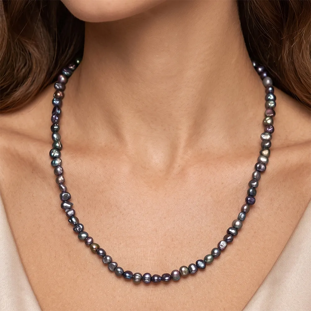 Wholesale 925 Sterling Silver Natural Black Freshwater Baroque Pearl Necklace 80500032 - image1