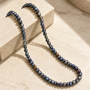 Wholesale 925 Sterling Silver Natural Black Freshwater Baroque Pearl Necklace 80500032 Wholesale 925 Sterling Silver Natural Black Freshwater Baroque Pearl Necklace 80500032