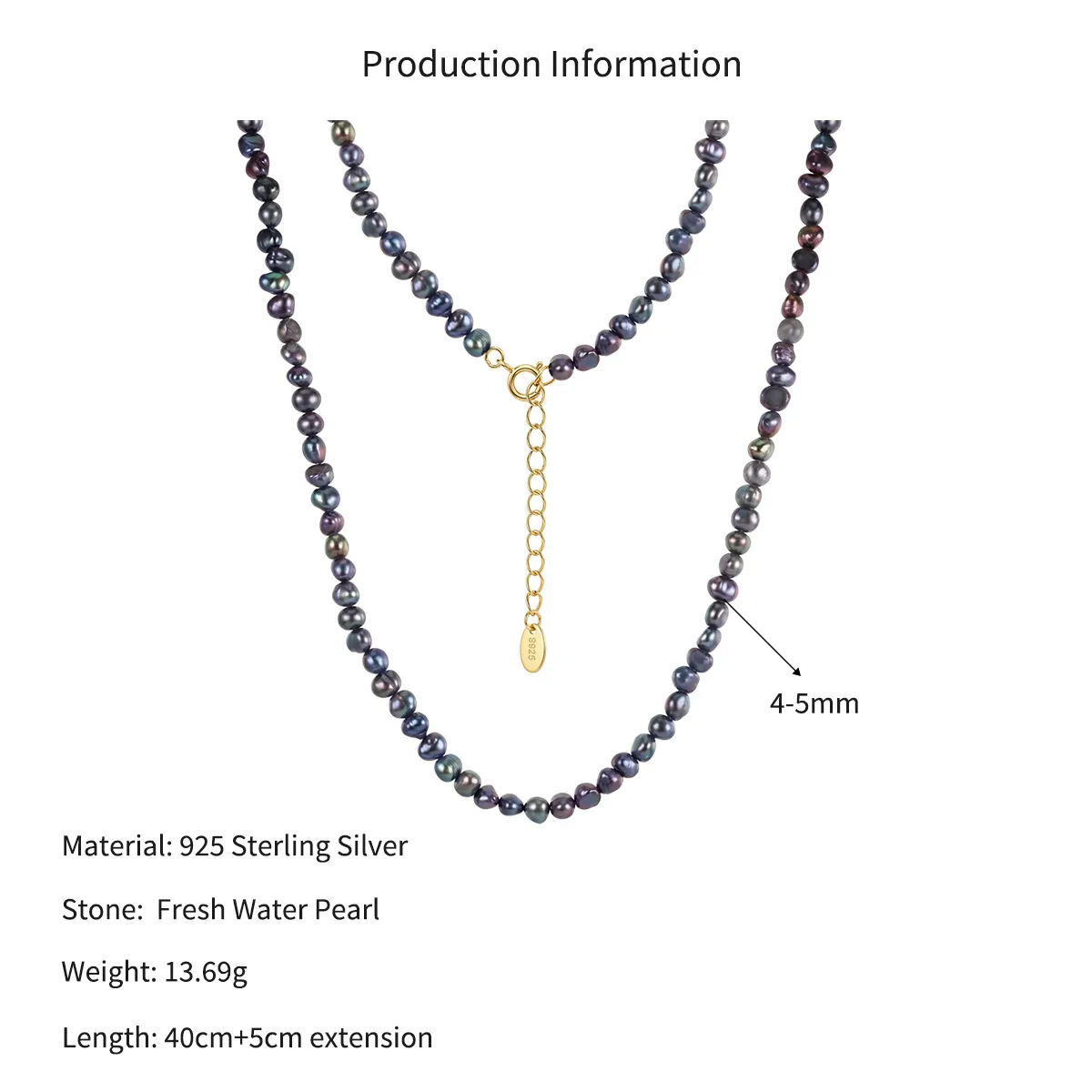 Wholesale 925 Sterling Silver Natural Black Freshwater Baroque Pearl Necklace 80500032 - image2