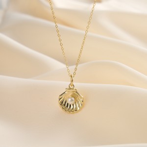 Wholesale 925 Sterling Silver Pearl Shell Pendant Necklace 80500033