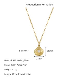 Wholesale 925 Sterling Silver Pearl Shell Pendant Necklace 80500033