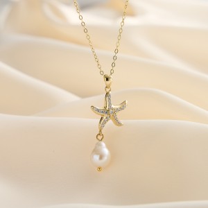 Wholesale 925 Sterling Silver CZ Starfish Freshwater Pearl Pendant Necklace 80500035 Wholesale 925 Sterling Silver CZ Starfish Freshwater Pearl Pendant Necklace 80500035
