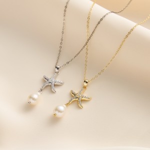 Wholesale 925 Sterling Silver CZ Starfish Freshwater Pearl Pendant Necklace 80500035 Wholesale 925 Sterling Silver CZ Starfish Freshwater Pearl Pendant Necklace 80500035