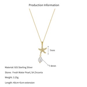 Wholesale 925 Sterling Silver CZ Starfish Freshwater Pearl Pendant Necklace 80500035 Wholesale 925 Sterling Silver CZ Starfish Freshwater Pearl Pendant Necklace 80500035