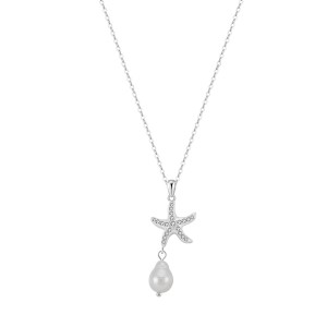 Wholesale 925 Sterling Silver CZ Starfish Freshwater Pearl Pendant Necklace 80500035 Wholesale 925 Sterling Silver CZ Starfish Freshwater Pearl Pendant Necklace 80500035