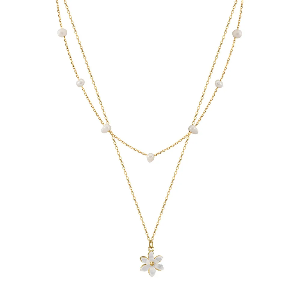 Wholesale 925 Sterling Silver Double Layer Freshwater Pearl Flower Pendant Necklace 80500036 Wholesale 925 Sterling Silver Double Layer Freshwater Pearl Flower Pendant Necklace 80500036