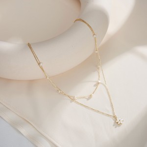 Wholesale 925 Sterling Silver Double Layer Freshwater Pearl Flower Pendant Necklace 80500036 Wholesale 925 Sterling Silver Double Layer Freshwater Pearl Flower Pendant Necklace 80500036