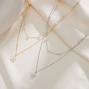 Wholesale 925 Sterling Silver Double Layer Freshwater Pearl Flower Pendant Necklace 80500036 Wholesale 925 Sterling Silver Double Layer Freshwater Pearl Flower Pendant Necklace 80500036