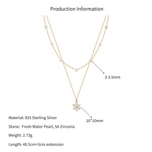 Wholesale 925 Sterling Silver Double Layer Freshwater Pearl Flower Pendant Necklace 80500036 Wholesale 925 Sterling Silver Double Layer Freshwater Pearl Flower Pendant Necklace 80500036