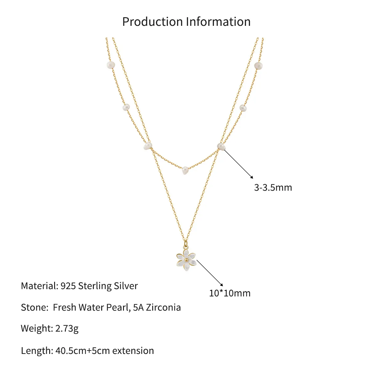 Wholesale 925 Sterling Silver Double Layer Freshwater Pearl Flower Pendant Necklace 80500036 - image2