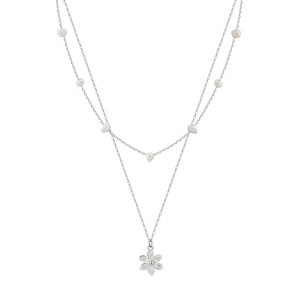 Wholesale 925 Sterling Silver Double Layer Freshwater Pearl Flower Pendant Necklace 80500036 Wholesale 925 Sterling Silver Double Layer Freshwater Pearl Flower Pendant Necklace 80500036
