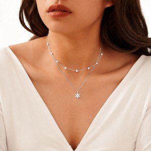 Wholesale 925 Sterling Silver Double Layer Freshwater Pearl Flower Pendant Necklace 80500036 Wholesale 925 Sterling Silver Double Layer Freshwater Pearl Flower Pendant Necklace 80500036