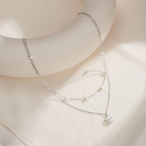 Wholesale 925 Sterling Silver Double Layer Freshwater Pearl Flower Pendant Necklace 80500036 Wholesale 925 Sterling Silver Double Layer Freshwater Pearl Flower Pendant Necklace 80500036