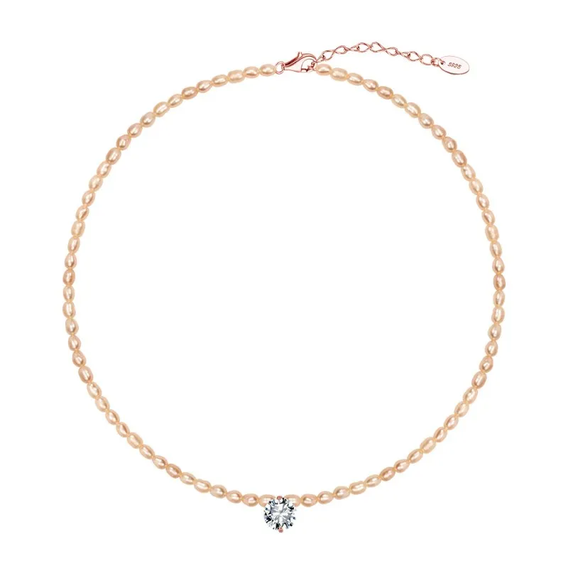 Wholesale 925 Sterling Silver Freshwater Pearl & CZ Station Necklace 80500039