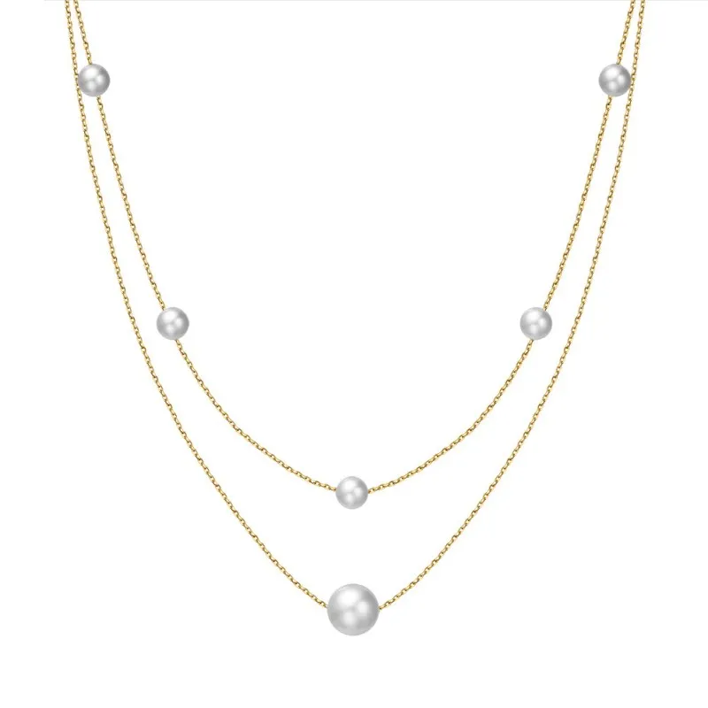 Wholesale 925 Sterling Silver Natural Freshwater Pearl Double Layer Necklace 80500040