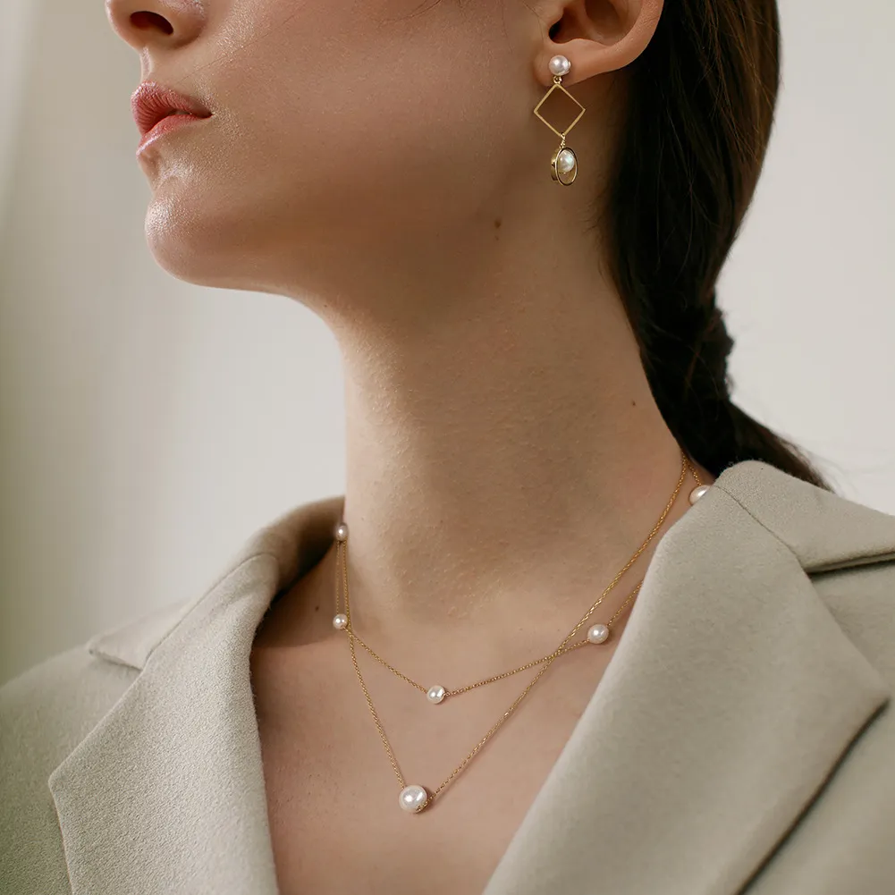 Wholesale 925 Sterling Silver Natural Freshwater Pearl Double Layer Necklace 80500040 - image1