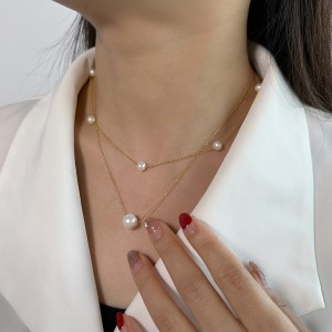 Wholesale 925 Sterling Silver Natural Freshwater Pearl Double Layer Necklace 80500040 Wholesale 925 Sterling Silver Natural Freshwater Pearl Double Layer Necklace 80500040