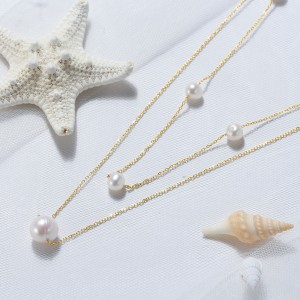 Wholesale 925 Sterling Silver Natural Freshwater Pearl Double Layer Necklace 80500040 Wholesale 925 Sterling Silver Natural Freshwater Pearl Double Layer Necklace 80500040