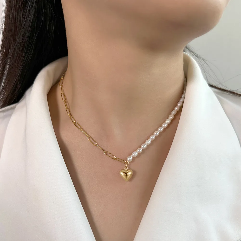 Wholesale 925 Sterling Silver Heart Pendant Baroque Freshwater Pearl Necklace 80500042 - image1