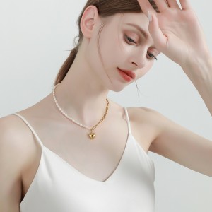 Wholesale 925 Sterling Silver Heart Pendant Baroque Freshwater Pearl Necklace 80500042