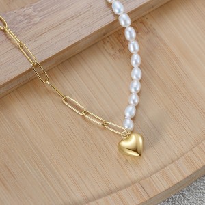 Wholesale 925 Sterling Silver Heart Pendant Baroque Freshwater Pearl Necklace 80500042