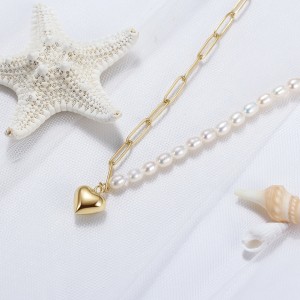 Wholesale 925 Sterling Silver Heart Pendant Baroque Freshwater Pearl Necklace 80500042