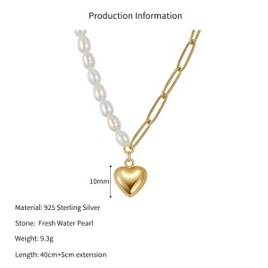 Wholesale 925 Sterling Silver Heart Pendant Baroque Freshwater Pearl Necklace 80500042