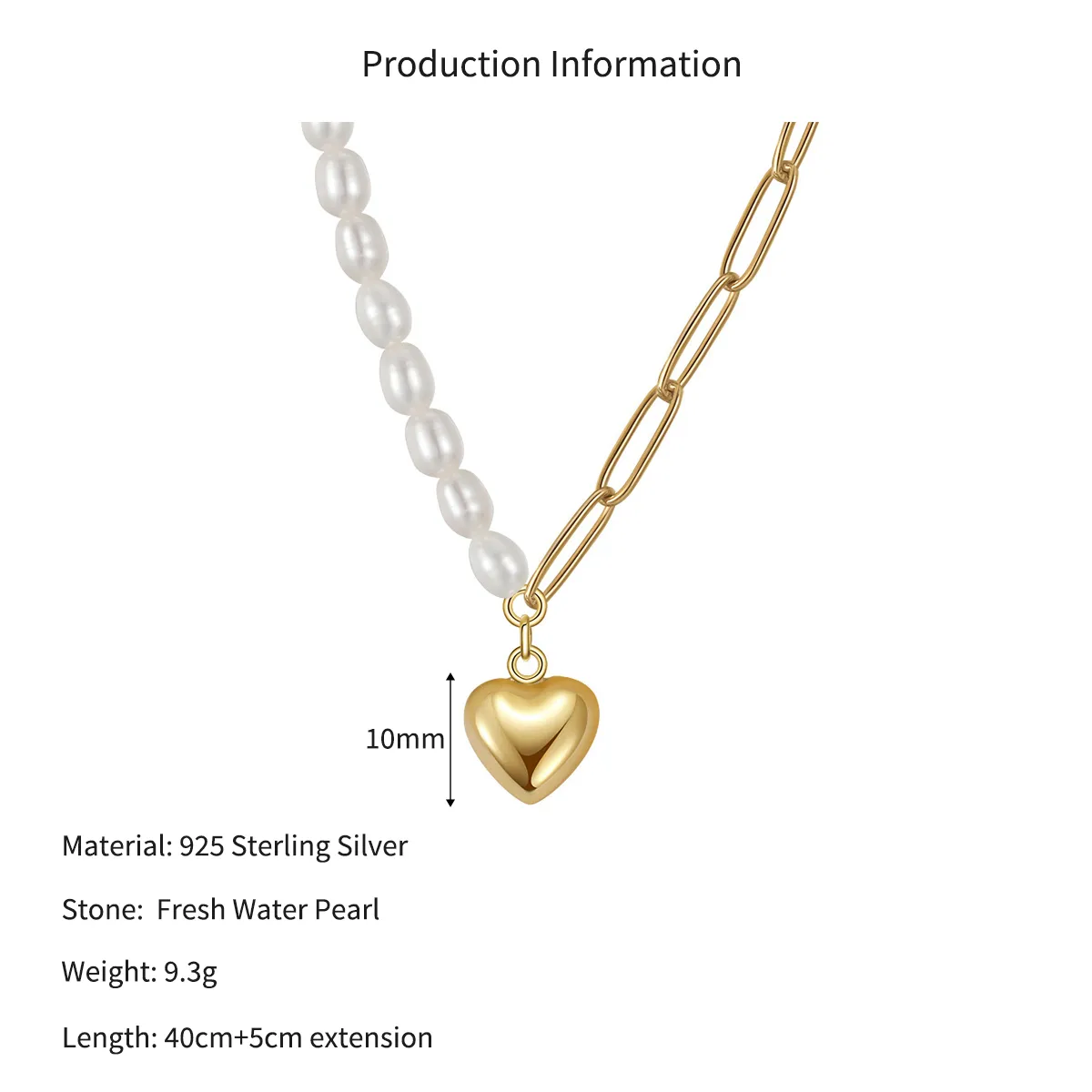 Wholesale 925 Sterling Silver Heart Pendant Baroque Freshwater Pearl Necklace 80500042 - image2