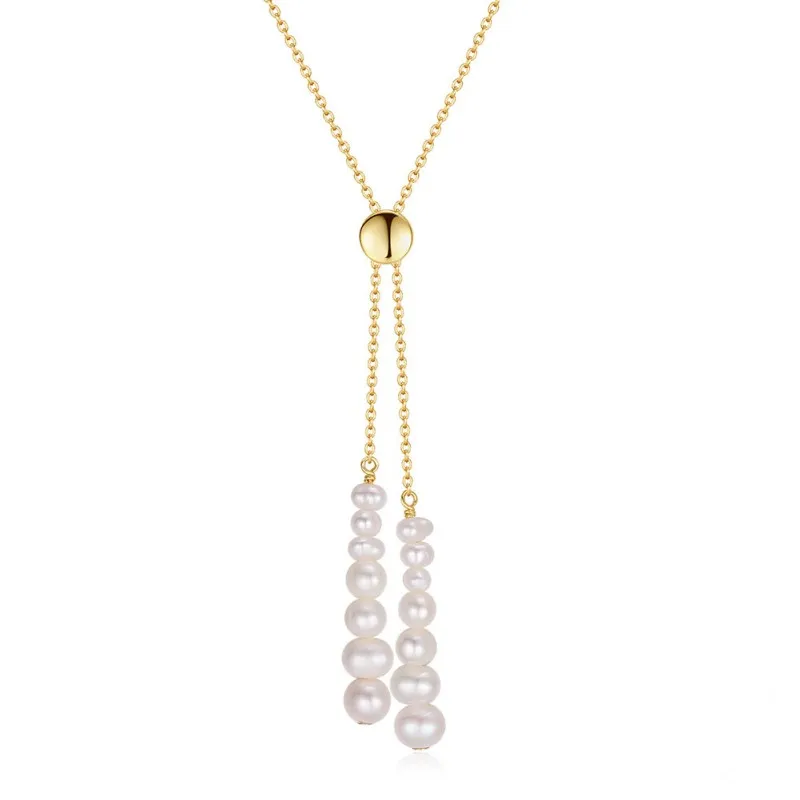 Wholesale 925 Sterling Silver Adjustable Baroque Freshwater Pearl Tassel Necklace 80500044