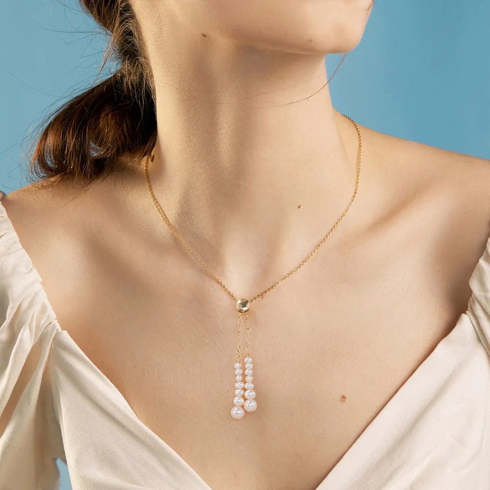 Wholesale 925 Sterling Silver Adjustable Baroque Freshwater Pearl Tassel Necklace 80500044 - image1