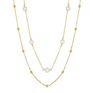 Wholesale 925 Sterling Silver Freshwater Pearl Double Layer Station Necklace 80500045 Wholesale 925 Sterling Silver Freshwater Pearl Double Layer Station Necklace 80500045