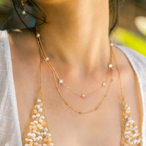 Wholesale 925 Sterling Silver Freshwater Pearl Double Layer Station Necklace 80500045 Wholesale 925 Sterling Silver Freshwater Pearl Double Layer Station Necklace 80500045