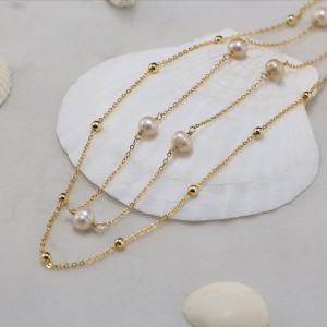 Wholesale 925 Sterling Silver Freshwater Pearl Double Layer Station Necklace 80500045 Wholesale 925 Sterling Silver Freshwater Pearl Double Layer Station Necklace 80500045