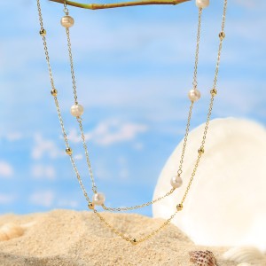 Wholesale 925 Sterling Silver Freshwater Pearl Double Layer Station Necklace 80500045 Wholesale 925 Sterling Silver Freshwater Pearl Double Layer Station Necklace 80500045