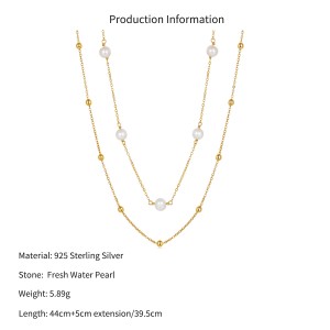 Wholesale 925 Sterling Silver Freshwater Pearl Double Layer Station Necklace 80500045 Wholesale 925 Sterling Silver Freshwater Pearl Double Layer Station Necklace 80500045