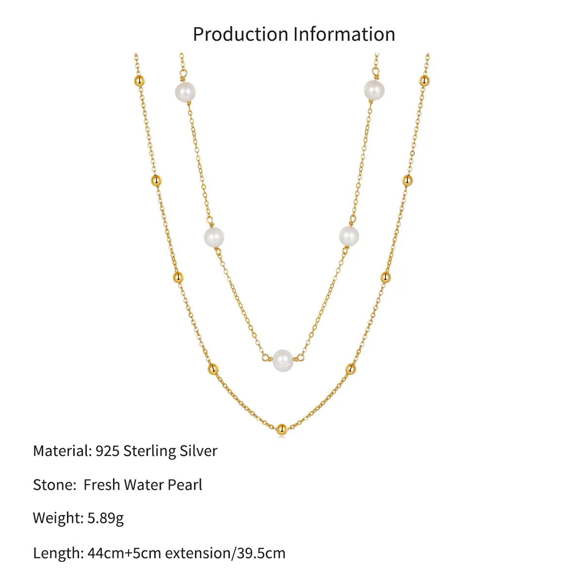 Wholesale 925 Sterling Silver Freshwater Pearl Double Layer Station Necklace 80500045 - image2