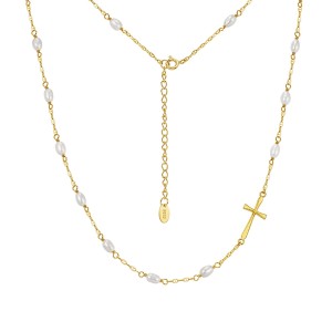 Wholesale 925 Sterling Silver Freshwater Pearl Cross Station Necklace 80500046 Wholesale 925 Sterling Silver Freshwater Pearl Cross Station Necklace 80500046