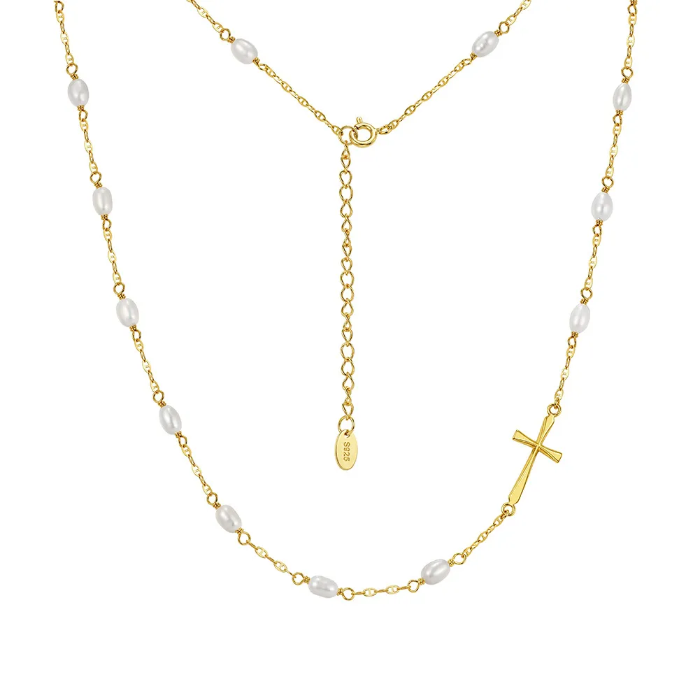 Wholesale 925 Sterling Silver Freshwater Pearl Cross Station Necklace 80500046 Wholesale 925 Sterling Silver Freshwater Pearl Cross Station Necklace 80500046