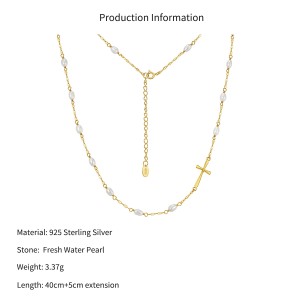 Wholesale 925 Sterling Silver Freshwater Pearl Cross Station Necklace 80500046 Wholesale 925 Sterling Silver Freshwater Pearl Cross Station Necklace 80500046
