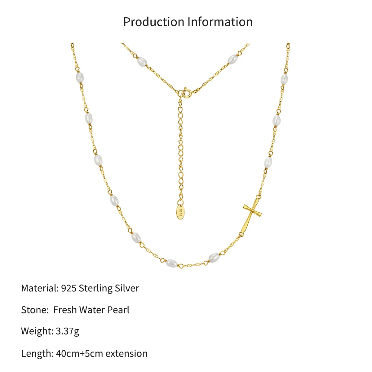 Wholesale 925 Sterling Silver Freshwater Pearl Cross Station Necklace 80500046 - image2