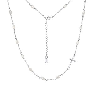 Wholesale 925 Sterling Silver Freshwater Pearl Cross Station Necklace 80500046 Wholesale 925 Sterling Silver Freshwater Pearl Cross Station Necklace 80500046