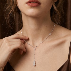 Wholesale 925 Sterling Silver Freshwater Pearl Lariat Necklace 80500047 Wholesale 925 Sterling Silver Freshwater Pearl Lariat Necklace 80500047