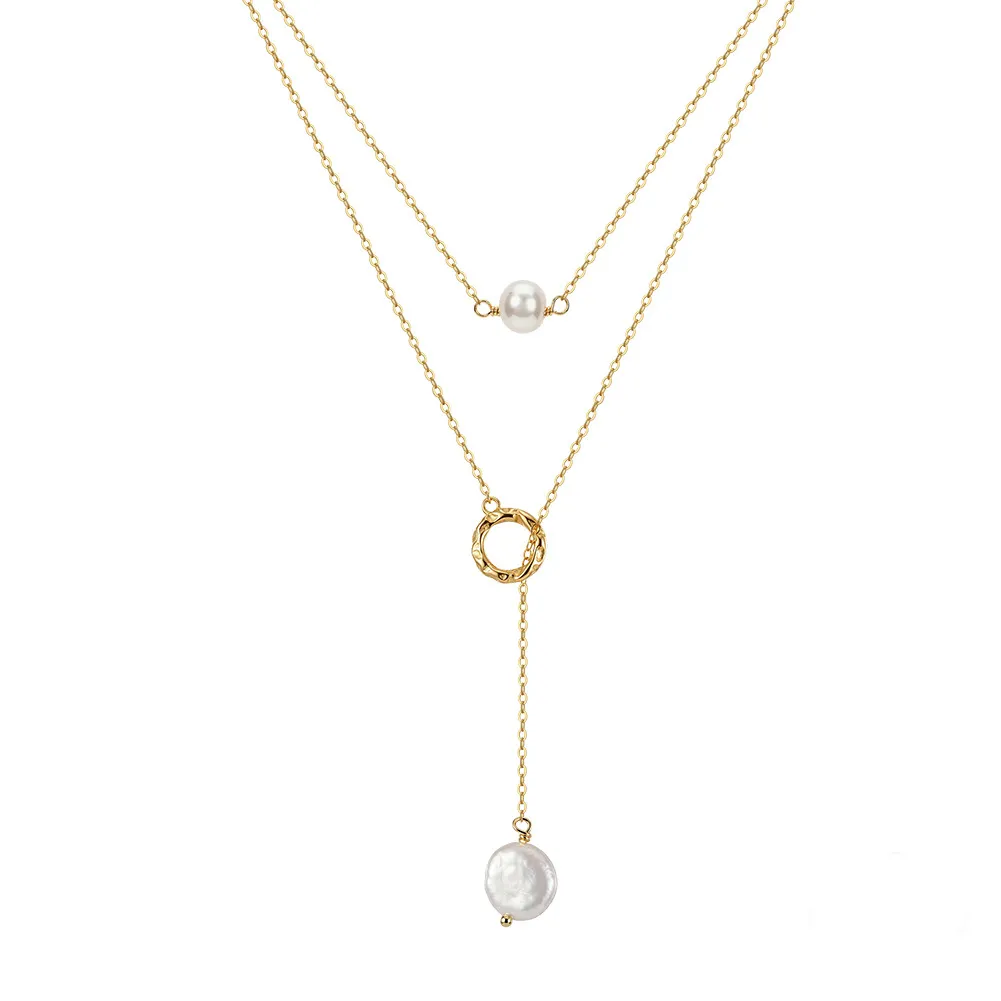 Wholesale 925 Sterling Silver Freshwater Pearl Layered Lariat Necklace 80500049 Wholesale 925 Sterling Silver Freshwater Pearl Layered Lariat Necklace 80500049