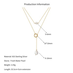 Wholesale 925 Sterling Silver Freshwater Pearl Layered Lariat Necklace 80500049 Wholesale 925 Sterling Silver Freshwater Pearl Layered Lariat Necklace 80500049