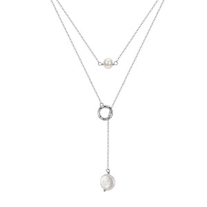 Wholesale 925 Sterling Silver Freshwater Pearl Layered Lariat Necklace 80500049 Wholesale 925 Sterling Silver Freshwater Pearl Layered Lariat Necklace 80500049