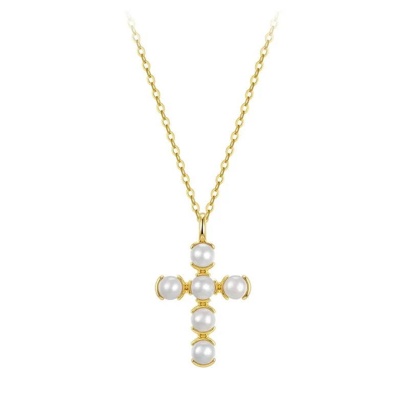 Wholesale 925 Sterling Silver Freshwater Pearl Cross Pendant Necklace 80500050