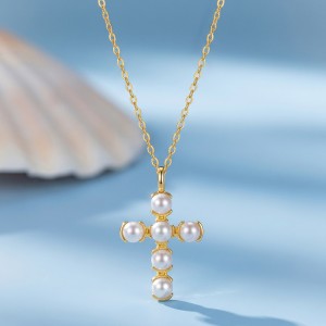 Wholesale 925 Sterling Silver Freshwater Pearl Cross Pendant Necklace 80500050 Wholesale 925 Sterling Silver Freshwater Pearl Cross Pendant Necklace 80500050