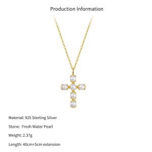 Wholesale 925 Sterling Silver Freshwater Pearl Cross Pendant Necklace 80500050 Wholesale 925 Sterling Silver Freshwater Pearl Cross Pendant Necklace 80500050