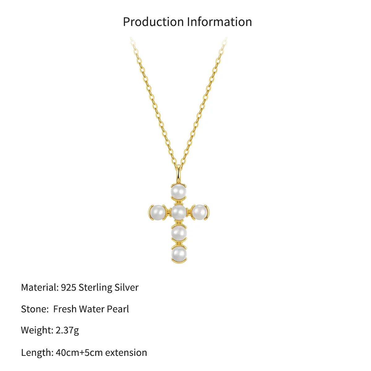 Wholesale 925 Sterling Silver Freshwater Pearl Cross Pendant Necklace 80500050 - image2